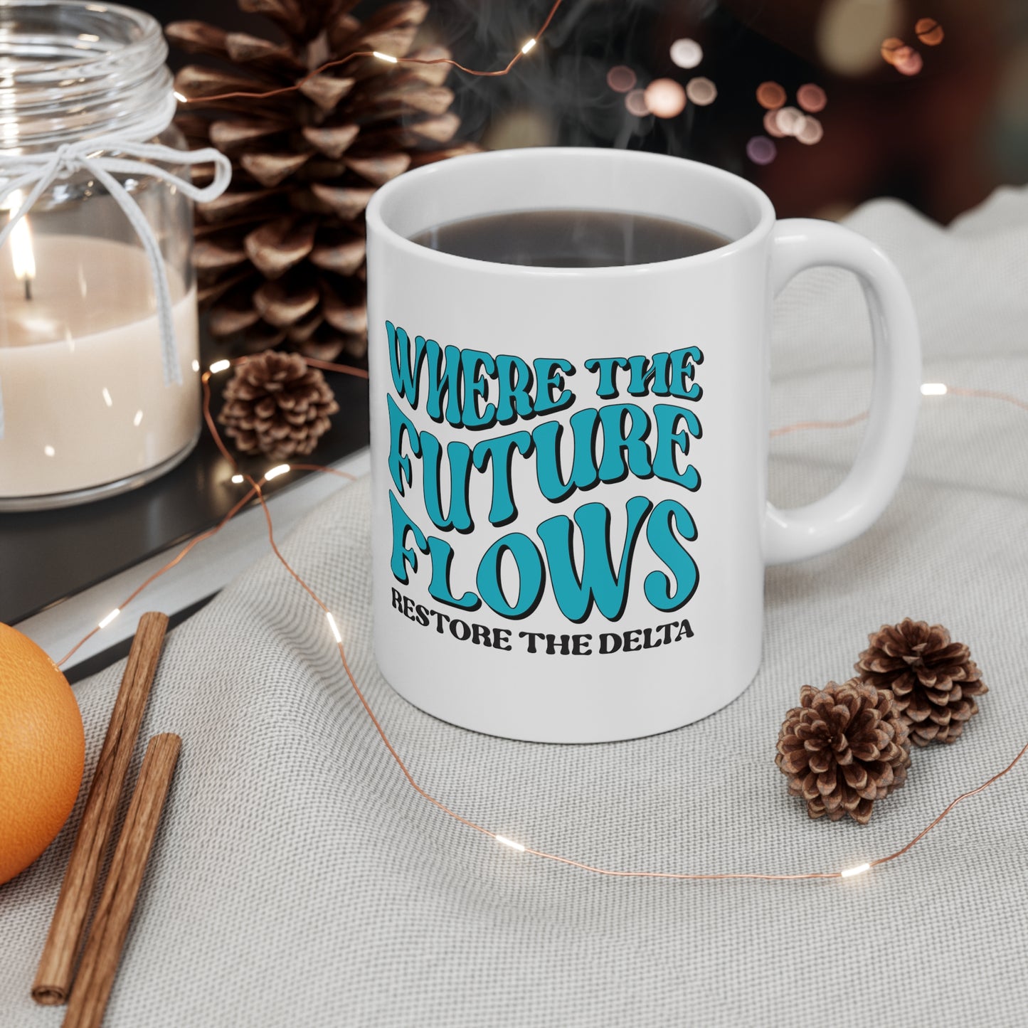 Restore the Delta Logo x Where the Future Flows Mug